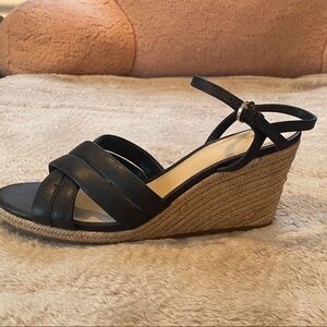 Via Spiga Black and Tan Wedge Sandals